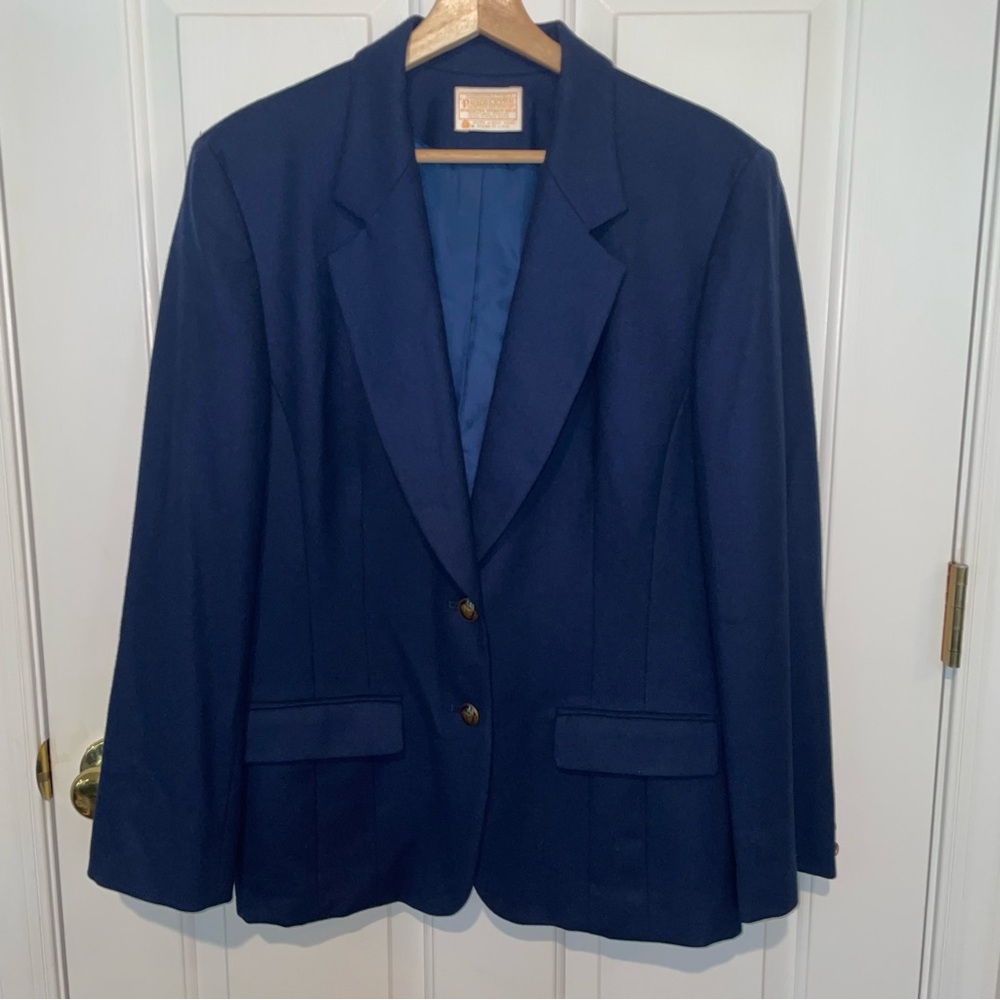 Pendleton Women’s 14 Vintage Wool Navy Blazer with Gold Buttons Made in USA